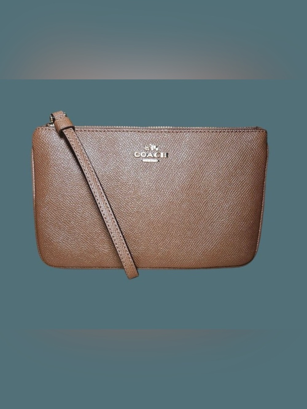 Coach Tan Pebbled Leather Crossbody Wristlet with Gold Logo
